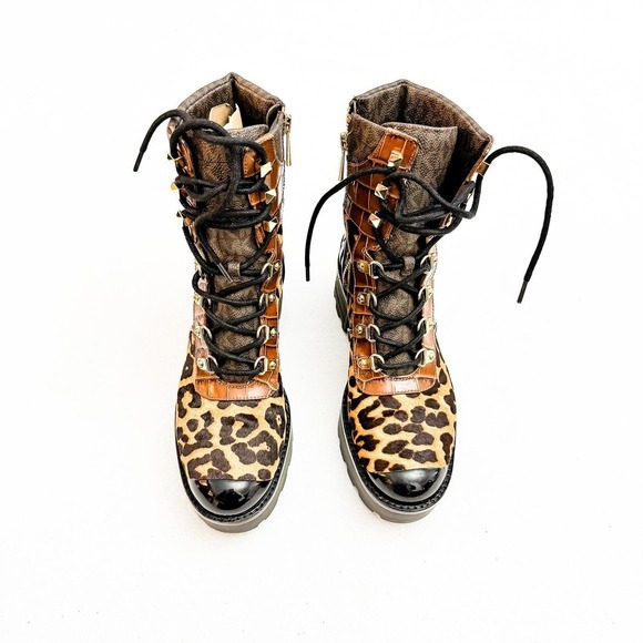 Michael Kors Shoes - Michael Kors Khloe Lace Up Combat Boot Leopard Calfair Butterscoth Size 6.5 MINT